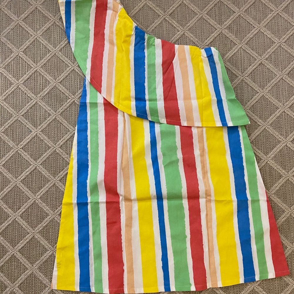 M&K rainbow stripe one shoulder dress